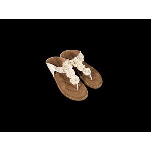 Womens Boho Leather Thong Sandal Flowers Cream Eur 45 US:12.5